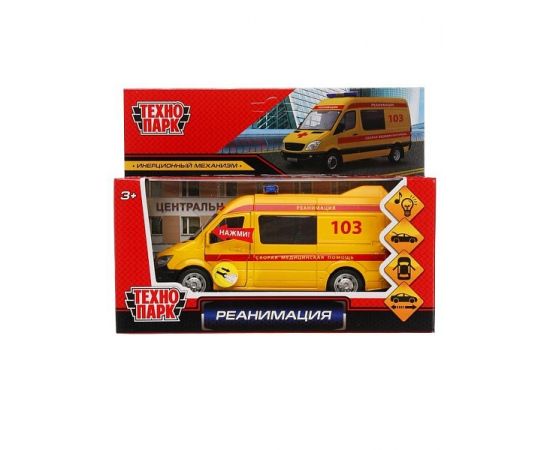 Машина металл свет-звук РЕАНИМАЦИЯ 14,5 см, двери, багаж, инерц, желт 306219 306219