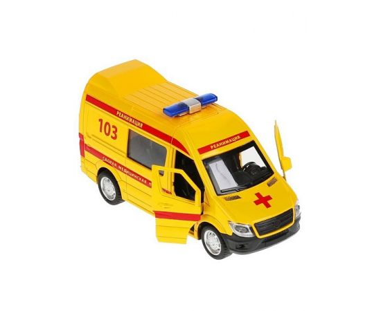 Машина металл свет-звук РЕАНИМАЦИЯ 14,5 см, двери, багаж, инерц, желт 306219 306219