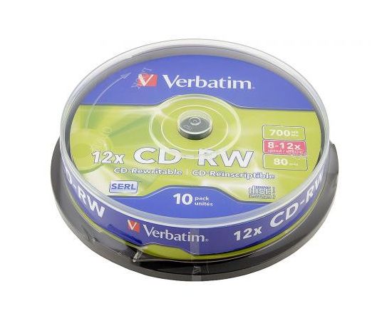 Матрица CD-RW 700Mb Verbatim 12X Cake Box (10) SCRATCH RESISTANT (43480) 43480