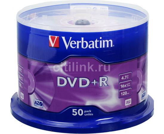 Матрица DVD+R 4.7Gb Verbatim 16X Cake Box (50) AZO MATT SILVER (43550) 43550