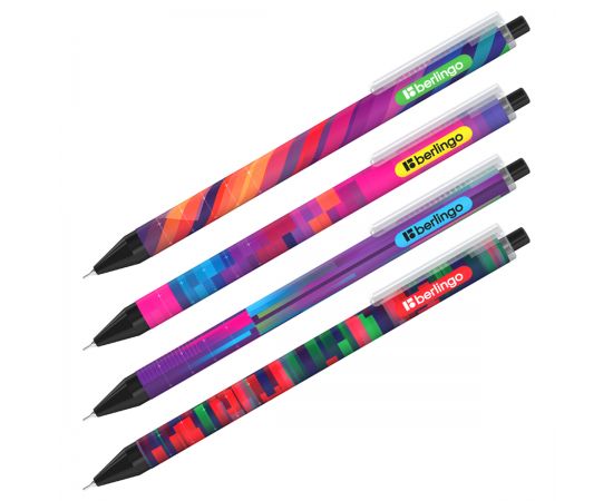 Ручка шариковая автоматическая Berlingo "Glitch" синяя, 0,7мм, грип, рисунок на корпусе, soft-touch, ассорти Cbm_07S14