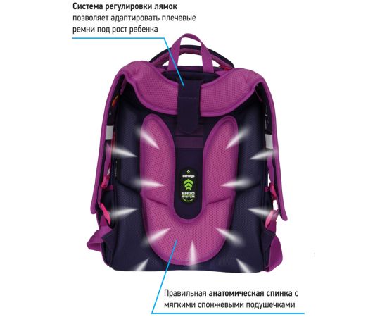 Ранец Berlingo Expert Max "Magic butterfly" 37*28*16см, 2 отделения, анатомическая спинка, дождевик в комплекте RU07132