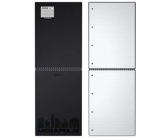 Блокнот с пластиковой обложкой на спирали ErichKrause® MEGAPOLIS®, черный, А4, 80 листов, клетка, перфорация, микроперфорация 080425478-50660