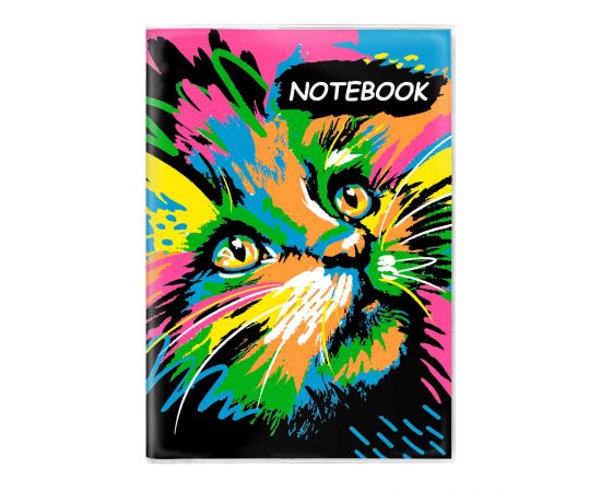 Записная книжка "Notebook", 93*134 мм, 66 л., арт. 64108/ 50 КРАСОЧНАЯ КОШКА (мягкий переплёт, мелованная бумага 115 г/м², мелованный картон 300 г/м², ПВХ, декор: полноцветная печать, ниткошвейный; вн. блок: белый офсет 65 г/м², печать в одну краску, 64108