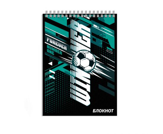 Блокнот, А7, 40 л, арт. 64399 ПОБЕДИТЕЛЬ / Блок - белый офсет 65 г/м², клетка, гребень по короткой стороне, УФ-лак сплошной, 64399