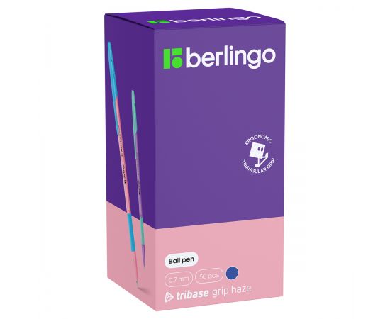 Ручка шариковая Berlingo "Tribase grip haze" синяя, 0,7мм, грип, ассорти CBp_70966