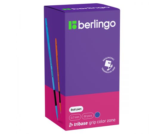 Ручка шариковая Berlingo "Tribase grip color zone" синяя, 0,7мм, грип, ассорти CBp_70967