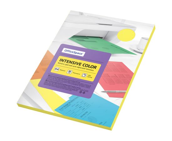 Бумага цветная OfficeSpace "Intensive Color", А4, 80г/м2, 100л., (желтый) IC_38227