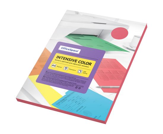 Бумага цветная OfficeSpace "Intensive Color", А4, 80г/м2, 100л., (красный) IC_38230
