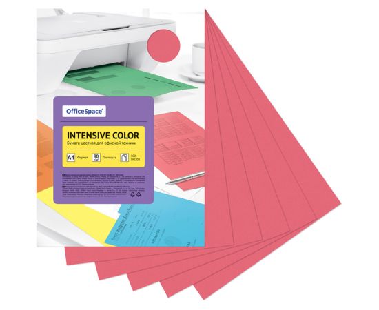 Бумага цветная OfficeSpace "Intensive Color", А4, 80г/м2, 100л., (красный) IC_38230