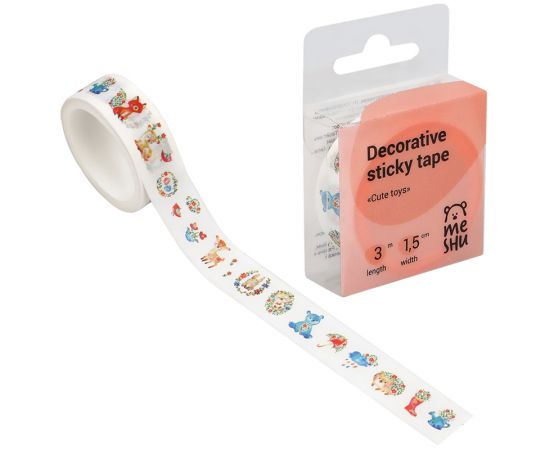 Клейкая лента декоративная MESHU "Cute toys", 1,5см*3м MS_36881