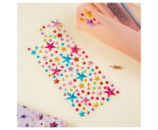 Наклейки акриловые MESHU "Shiny stars", 25*10см, стразы, 137 наклеек, инд. уп., европодвес MS_46775