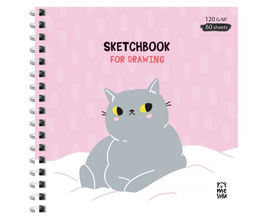 Скетчбук 60л., 150*150 MESHU "Серый комочек", на гребне, выб. лак, soft-touch, 120г/м2 MS_53034