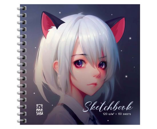 Скетчбук 60л., 150*150 MESHU "Neko", на гребне, выб. лак, soft-touch, 120г/м2 MS_53036