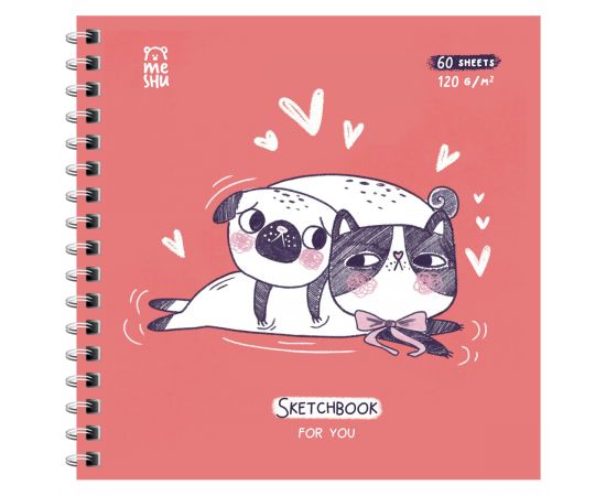 Скетчбук 60л., 150*150 MESHU "Амурная история", на гребне, выб.лак, soft-touch, 120г/м2 MS_53038