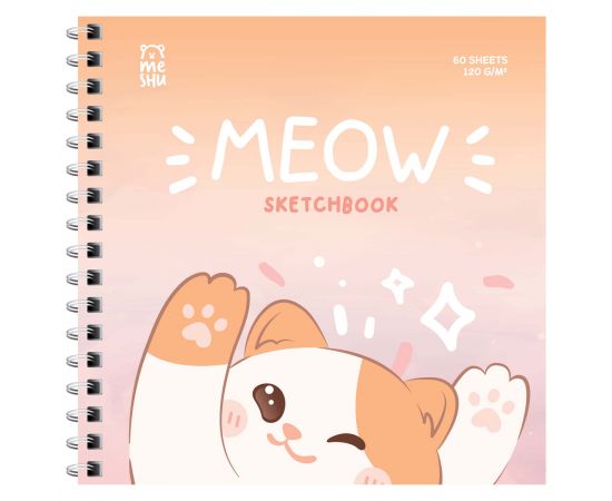 Скетчбук 60л., 150*150 MESHU "Meow", на гребне, выб. лак, soft-touch, 120г/м2 MS_53039
