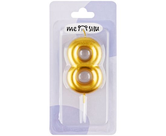Свеча для торта с держателем MESHU "Цифра 8", 6см, золотая, блистер MS_59358