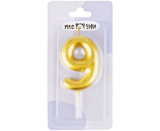 Свеча для торта с держателем MESHU "Цифра 9", 6см, золотая, блистер MS_59372