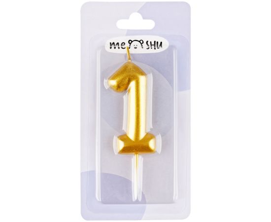 Свеча для торта с держателем MESHU "Цифра 1", 6см, золотая, блистер MS_59891