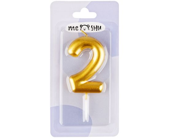 Свеча для торта с держателем MESHU "Цифра 2", 6см, золотая, блистер MS_59914