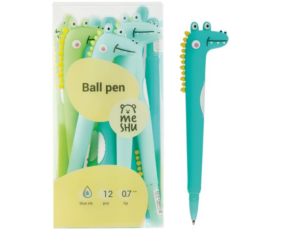 Ручка шариковая MESHU "Alligators" синяя, 0,7мм, корпус ассорти, с топпером MS_65824