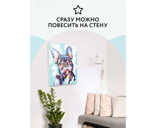 Картина по номерам на холсте ТРИ СОВЫ "Яркий французский бульдог", 40*50, с акриловыми красками и кистями КХ_44171