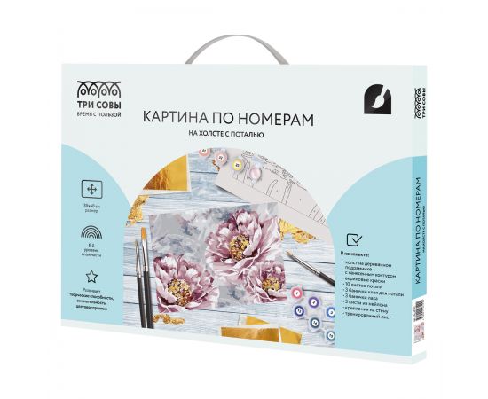 Картина по номерам на холсте ТРИ СОВЫ "Нежные пионы", 30*40, с поталью, акриловыми красками и кистями КХп_48129