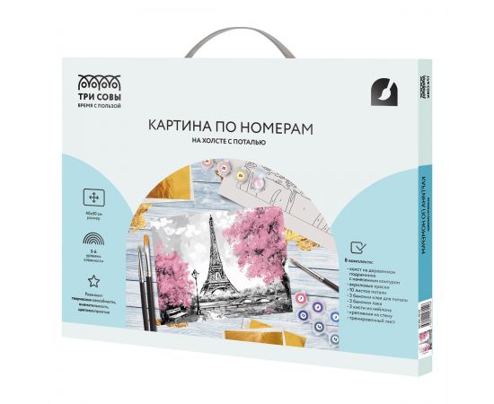 Картина по номерам на холсте ТРИ СОВЫ "Париж", 40*50, с поталью, акриловыми красками и кистями КХп_48154