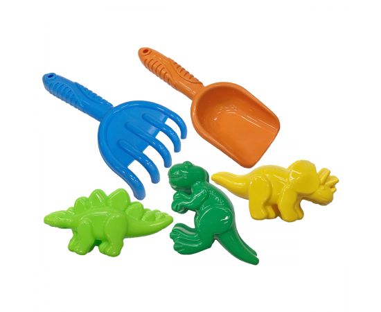 Набор для песка ТРИ СОВЫ "Динозавры", 5 предметов (совок, грабли, 3 формочки) ПИО 004