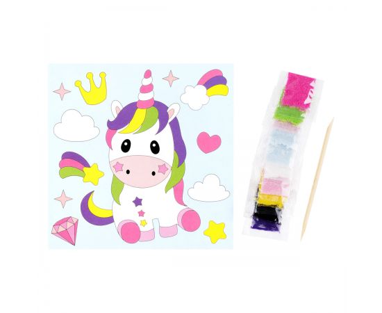 Аппликация из песка ТРИ СОВЫ "Единорог", с раскраской, пакет с европодвесом ФП_47846