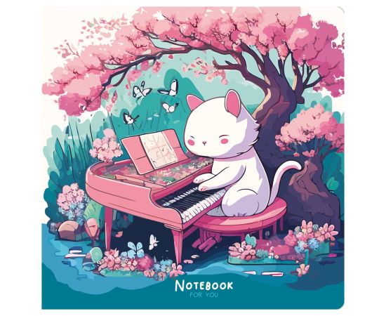 Записная книжка 170*170мм 40л. на скрепке MESHU "Cat`s symphonie", soft-touch ламинация, блок без линовки, 80г/м2 MS_53365
