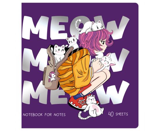 Записная книжка 170*170 мм 40л. на скрепке MESHU "Meow", soft-touch ламинация, тиснение фольгой, блок без линовки, 80г/м2 MS_53366