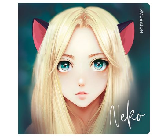 Записная книжка 170*170 мм 40л. на скрепке MESHU "Neko", soft-touch ламинация, тиснение фольгой, блок без линовки, 80г/м2 MS_53368