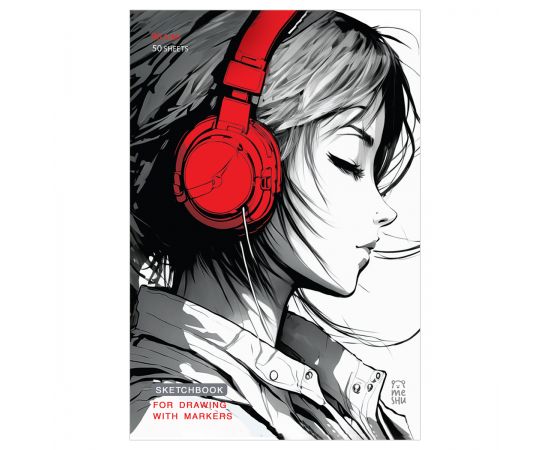 Скетчбук для рисования маркерами 50л. А5 на склейке MESHU "Girl and music", 90г/м2, soft touch MS_53574