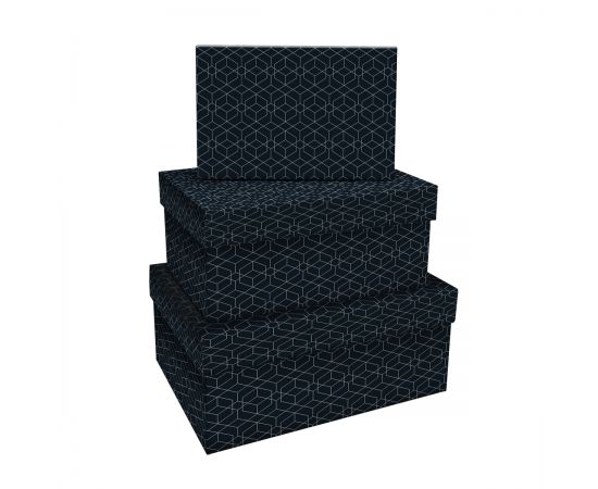 Набор прямоугольных коробок, MESHU "Pattern on black", (19*12*7,5-15*10*5см) MS_53758
