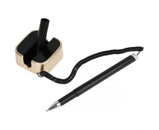 Ручка шариковая настольная OfficeSpace синяя, 0,7мм, черный корпус, золотистая подставка, европодвес TBbu_68831