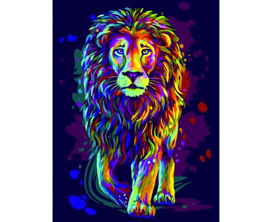 Картина по номерам на картоне ТРИ СОВЫ "Неоновый лев", 30*40, с акриловыми красками и кистями КК_44028