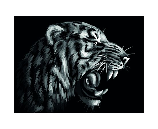 Картина по номерам на картоне ТРИ СОВЫ "Монохромный тигр", 30*40, с акриловыми красками и кистями КК_44030