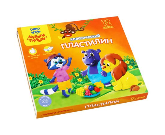 Пластилин Мульти-Пульти "Приключения Енота", 12 цветов, 240г, со стеком, картон КП_10209