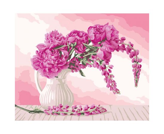 Картина по номерам на холсте ТРИ СОВЫ "Пионы и люпины", 40*50, с акриловыми красками и кистями КХ_44152