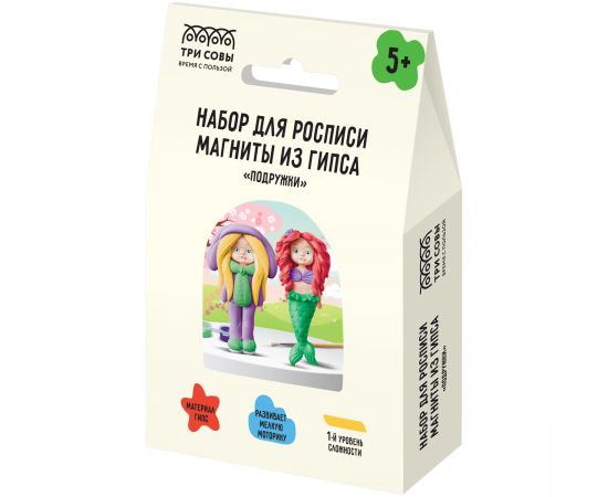 Набор для росписи из гипса ТРИ СОВЫ "Подружки", магниты, 2 фигурки, с красками и кистью, картонная коробка НР_52929