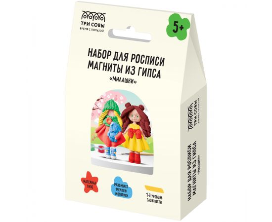 Набор для росписи из гипса ТРИ СОВЫ "Милашки", магниты, 2 фигурки, с красками и кистью, картонная коробка НР_52930