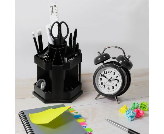 Настольная подставка СТАММ "Maxi Desk", пластиковая, вращающаяся, черная ОР200