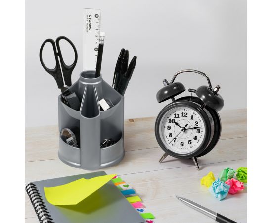 Настольная подставка СТАММ "Mini Desk", пластиковая, вращающаяся, серая ОР72
