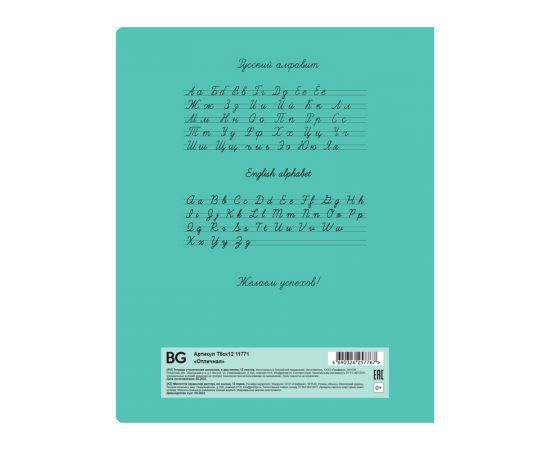 Тетрадь 12л., узкая линия BG "Отличная", зеленая 70г/м2 Т5ск12 11771