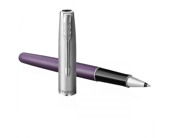 Ручка-роллер Parker "Sonnet Sand Blasted Metal&Violet Lacquer" черная, 0,5мм, подарочная упаковка 2169368