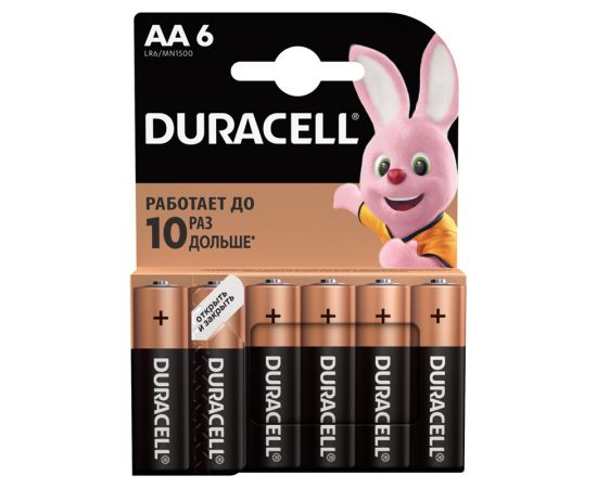 Батарейка Duracell Basic AA (LR6) алкалиновая, 6BL 5000394107458