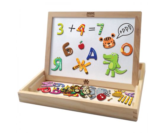 Доска двусторонняя ТРИ СОВЫ, меловая/магнитно-маркерная, А4, настольная, с поддоном (в комплекте маркер, мелки, губка, набор магнитов) MMD_49199