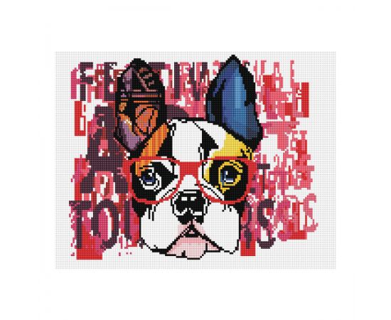 Алмазная мозаика ТРИ СОВЫ "Стильный бульдог", 30*40см, холст, картонная коробка с пластиковой ручкой АМ3040_47541