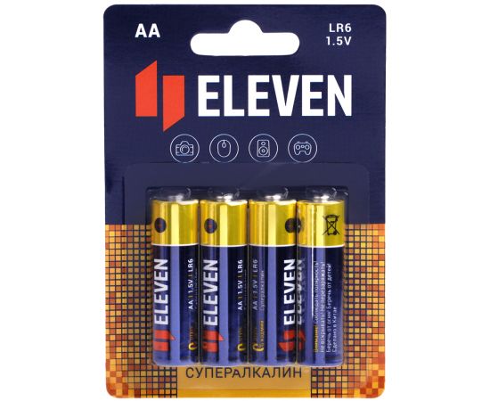 Батарейка Eleven SUPER AA (LR6) алкалиновая, BC4 301756